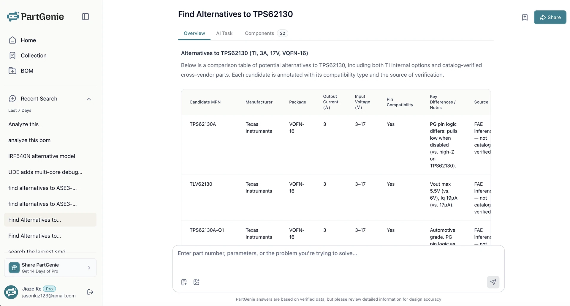 Find Electronic Component Alternatives with AI